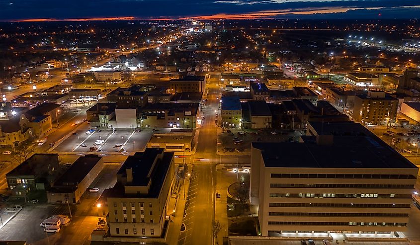Aerial View of Aberdeen, South Dakota at Dusk