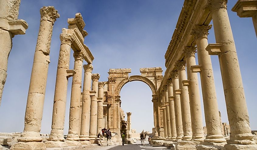 Colonnade in the Roman ruins of Palmyra, Syria.