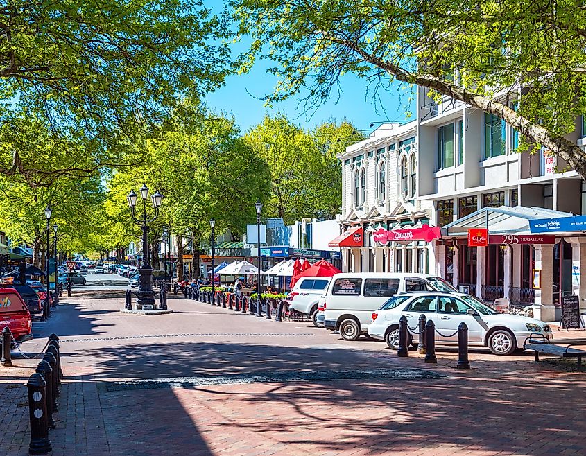 View of buildings on a historic south street, Nelson, New Zealan