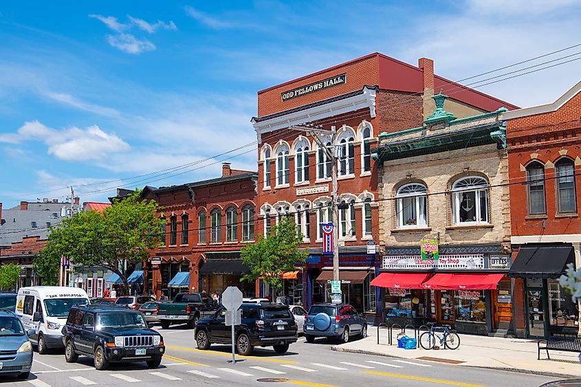 Odd Fellows Hall at 115 Water Street in historic town center of Exeter, New Hampshire, via Wangkun Jia / Shutterstock.com