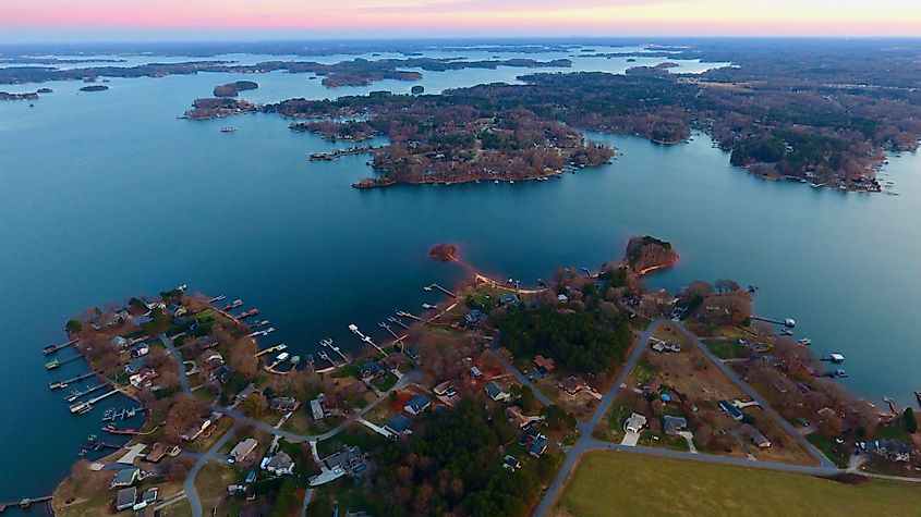 Aerial view of Lake Norman and the islands