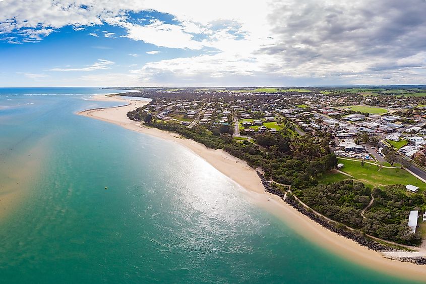A late afternoon aerial view of Inverloch in Bass Coast, Victoria