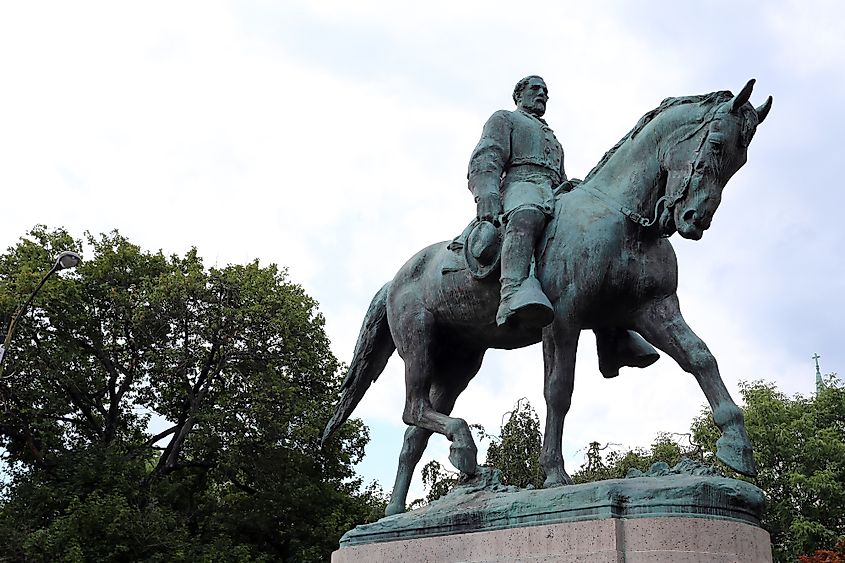 A statue of Robert E. Lee in Emancipation Park in Charlottesville, VA