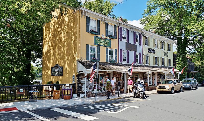 The charming historic town of Lambertville, located on the Delaware River in Hunterdon County, via EQRoy / Shutterstock.com