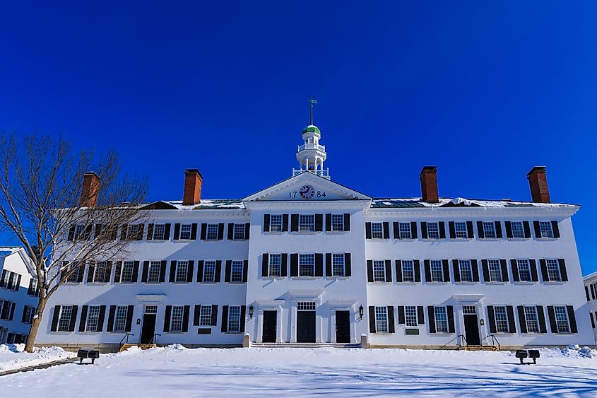 Dartmouth Hall stands on the campus of Dartmouth College in Hanover.