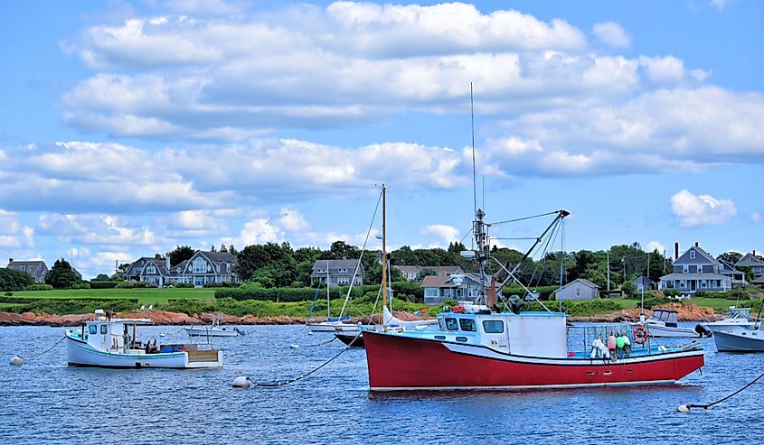 Sakonnet Lighthouse and Harbor in Little Compton, Rhode Island.