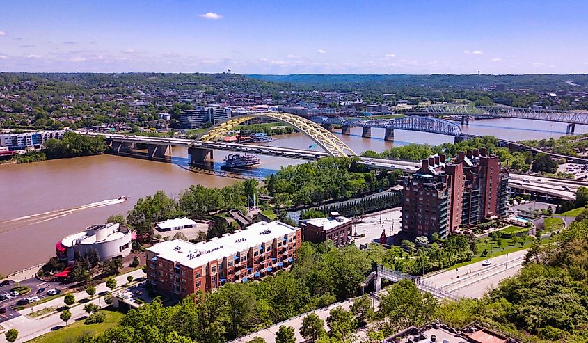 Aerial View of the Ohio River and Adjacent Cincinnati Ohio and Newport Kentucky