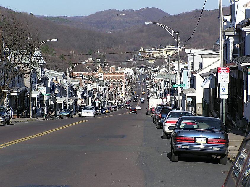 Downtown street in Ashland, Pennsylvania.