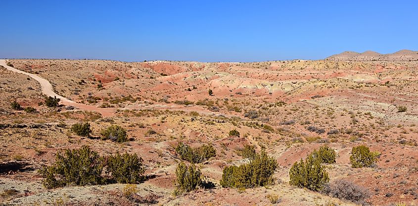 The rainbow-hued ridges and arroyos along the scenic byway.