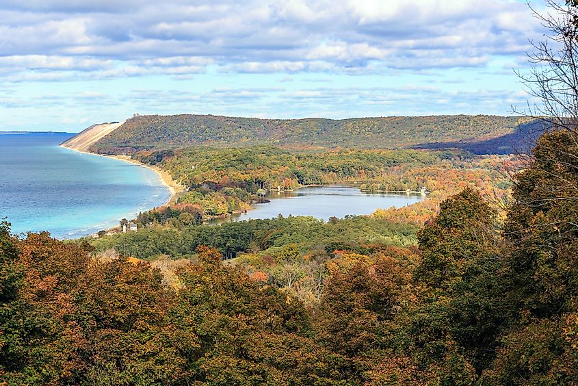 South Bar Lake and Lake Michigan, as seen from Empire Bluff Trail