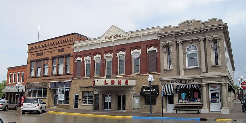 Clear Lake, Iowa: A street view of Clear Lake, a popular recreational destination in Iowa.