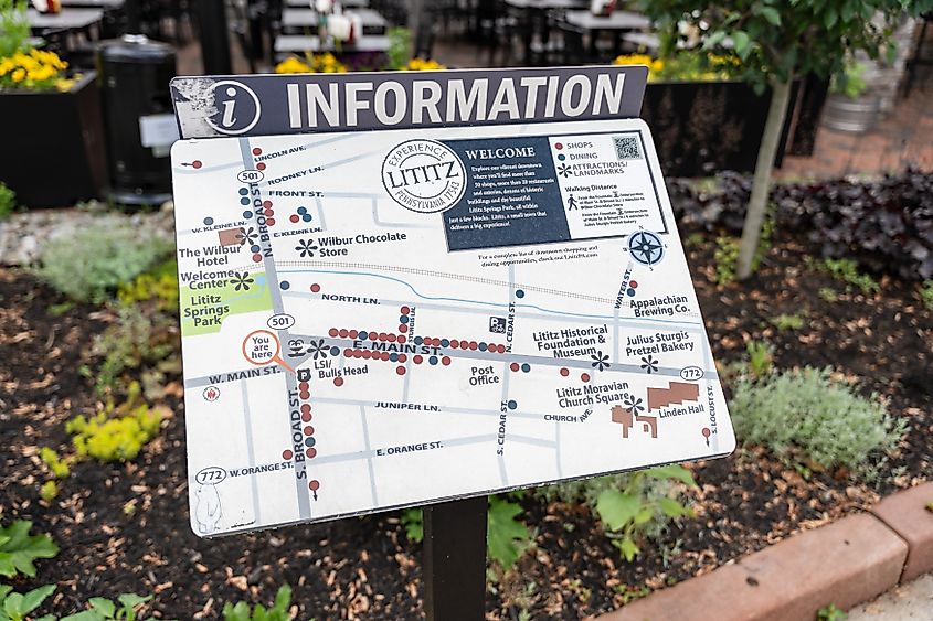 A Lititz map showing the location of the Appalachian Brewing Company.