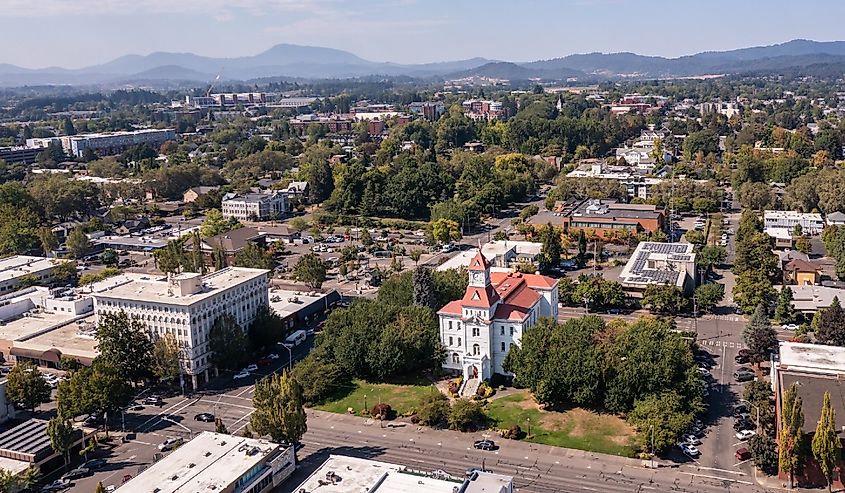 The Benton county courthouse in downtown Corvallis, Oregon.