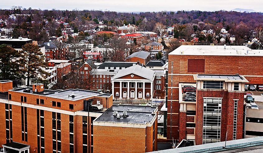 City of Charlottesville, Virginia looking down from above.