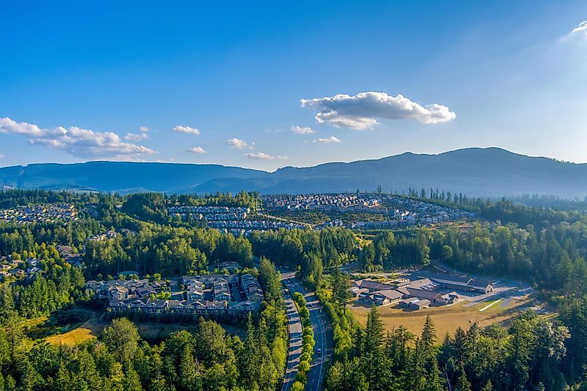 Aerial view of Snoqualmie, Washington.