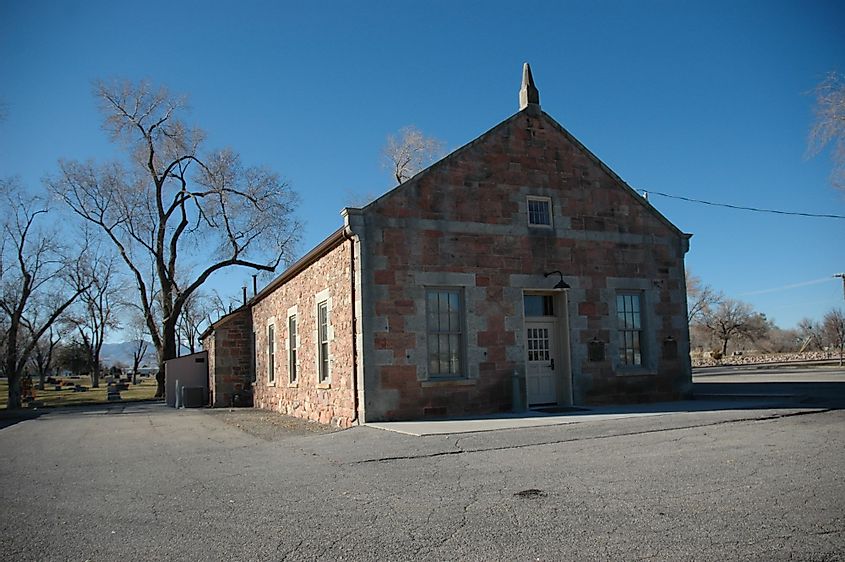 The historic West Jordan Ward Meeting House of the LDS Church.