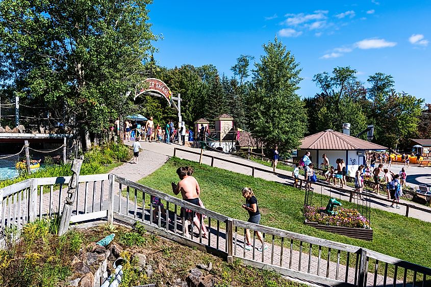 People having a good time at a  water park in Old Forge, New York.