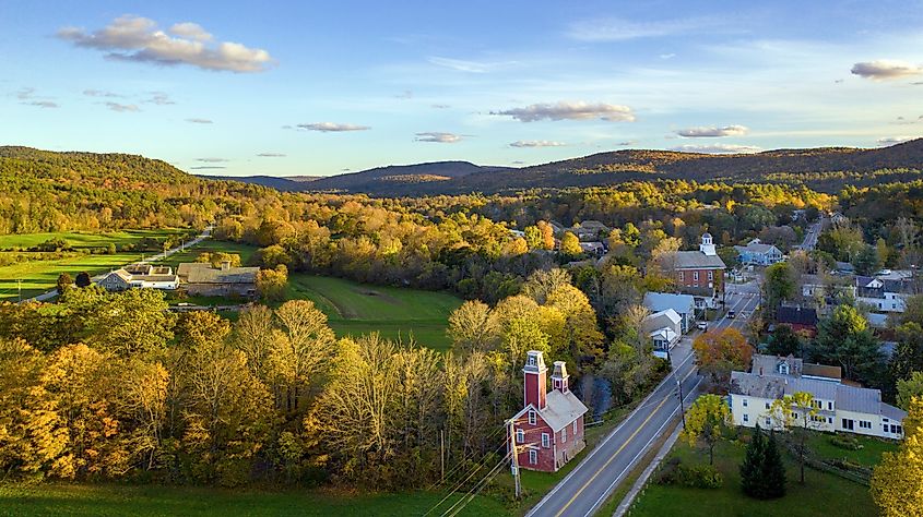 Aerial view of Fall colors in Chester