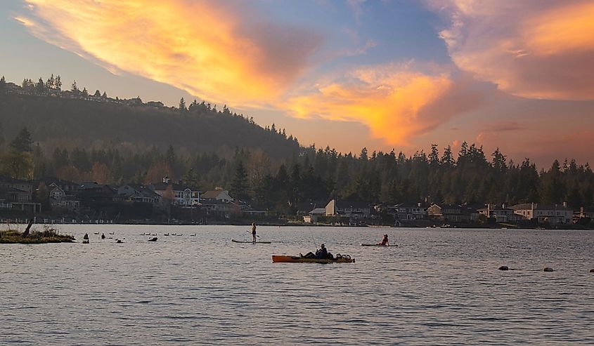 Lake Sammamish, at Lake Sammamish State Park at sunset in Washington