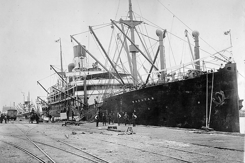 The SS Waratah at Port Adelaide in 1909, shortly before its final voyage.