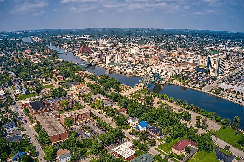 Aerial view of downtown Joliet, Illinois