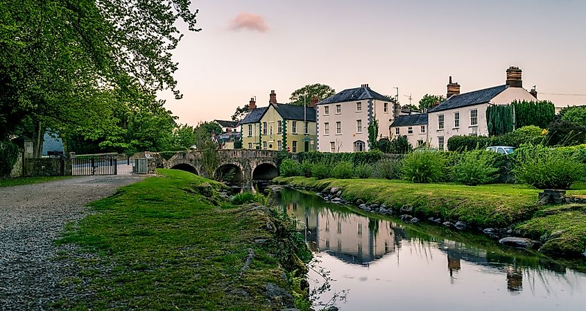 The village of Rostrevor set below the Mourne Mountains in Northern Ireland.