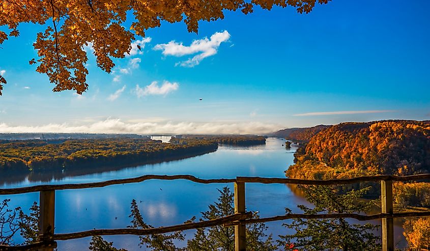 Shot of Effigy Mounds overlooking the Mississippi river. 