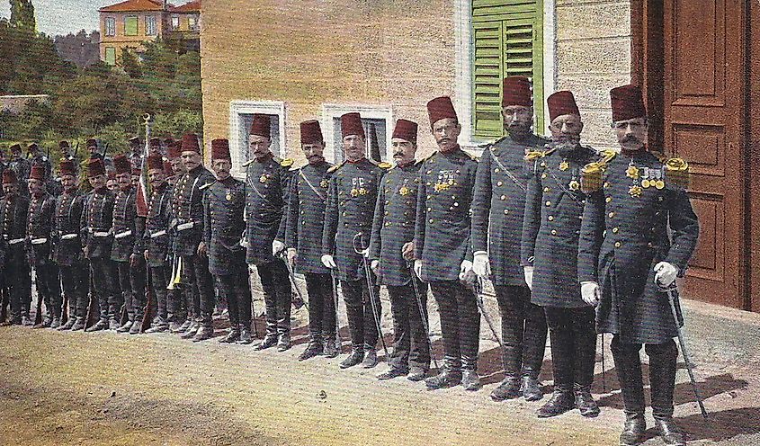 Ottoman Infantry Officers and men in Istanbul, 1897.