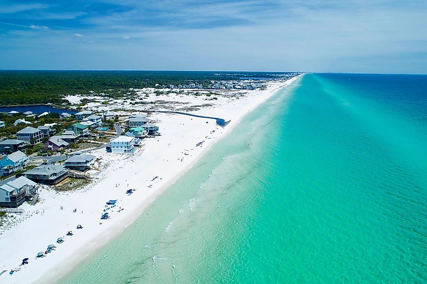 Aerial view of Grayton Beach, Florida, on a beautiful afternoon.