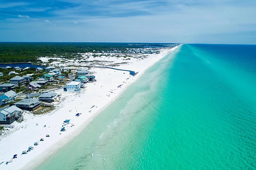 Aerial view of Grayton Beach, Florida, on a beautiful Spring afternoon.