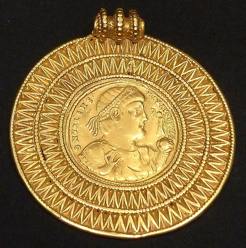 Obverse of a medal of Valens, set in a later pendant 