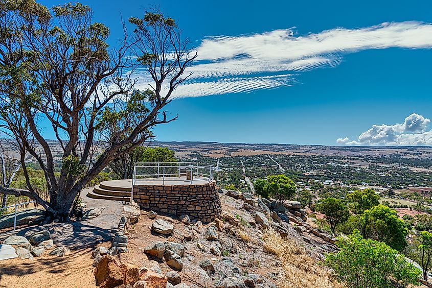 Mount Brown Lookout with views of the town of York and Mt Bakewell. Western Australia.