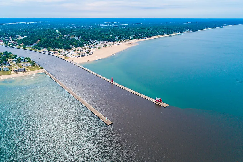 Aerial view of Grand Haven, Michigan.