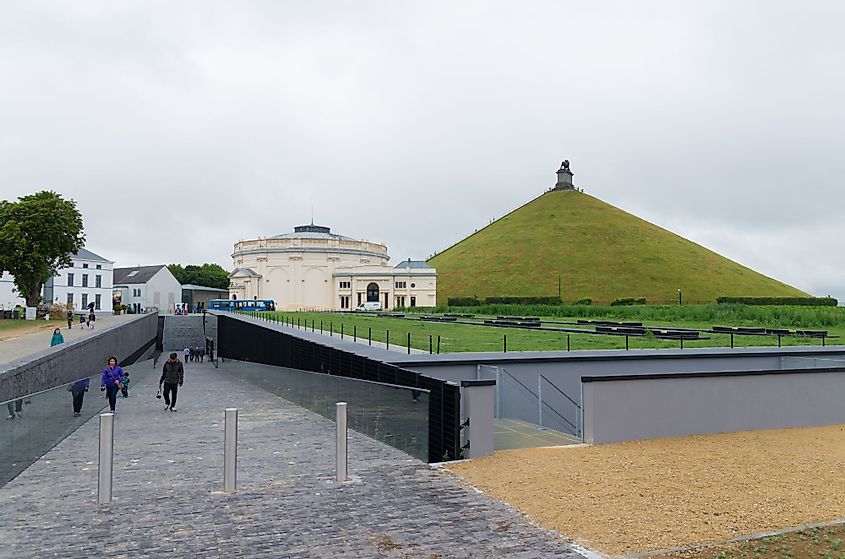 Visitors at the entrance of the Waterloo Memorial in Belgium