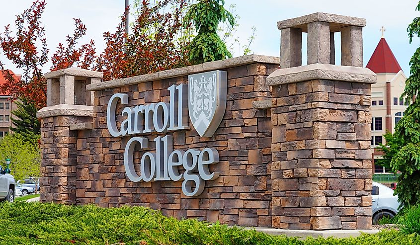 View of the college campus of Carroll College, a private Catholic college located in Helena, Montana, United States.