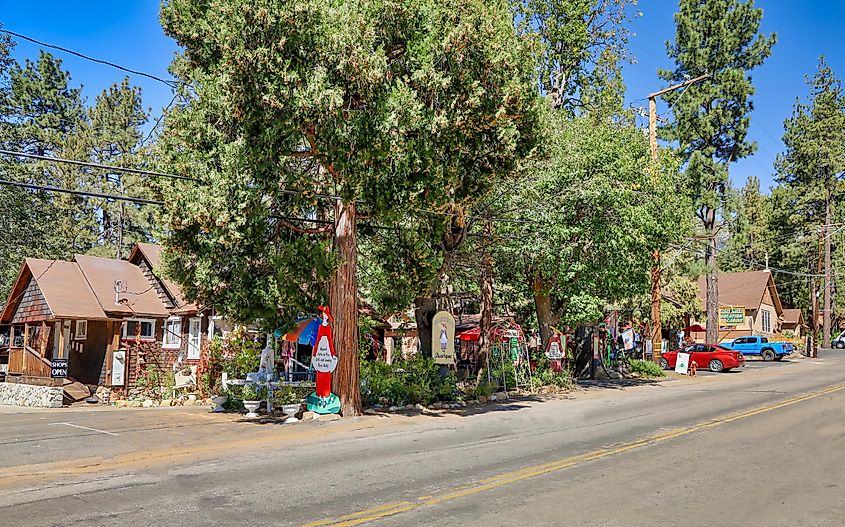 View of some of the shops and businesses in Idyllwild Pine Cove, California