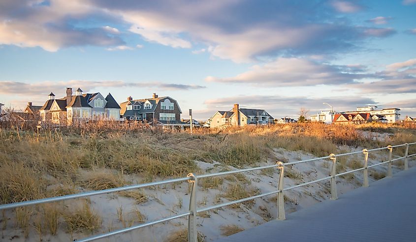 Luxury summer homes along the coastline and board walk in Spring Lake, New Jersey