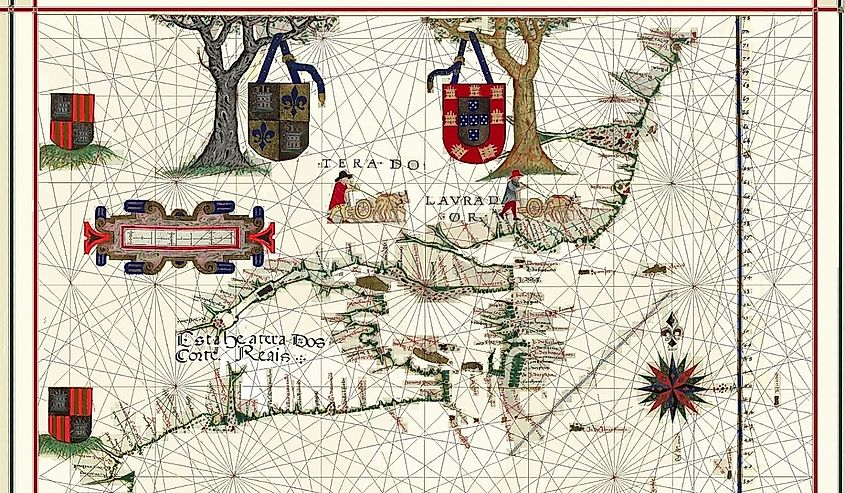 Map of Newfoundland and Labrador by Fernão Vaz Dourado in 1576