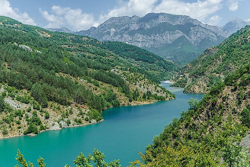 Drin River flowing through the beautiful Komani Lake.