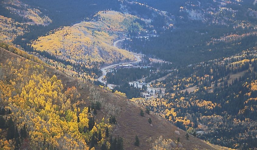 Aerial view Big Cottonwood Canyon scenic byway in the Autumn, Salt Lake City, Utah