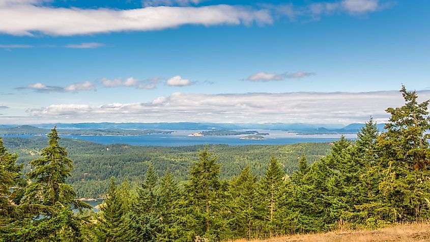 A beautiful view of the surrounding region from Turtleback Mountain Preserve, Orcas Island