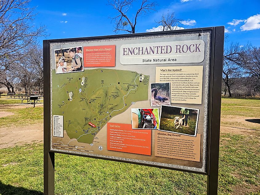Sign for the Enchanted Rock State Natural Area in Texas