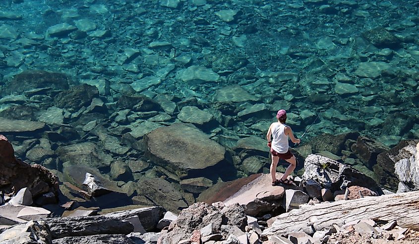 Fishing in Cleetwood Cove in Crater Lake National Park, Oregon