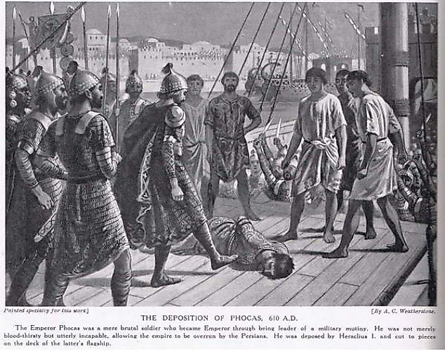 The deposition of Phocas 610 AD. Credit: Alfred C. Weatherstone, Public domain, via Wikimedia Commons