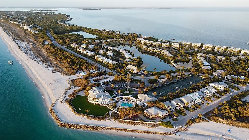 Aerial views of Gasparilla Island State Park on Boca Grande, FL