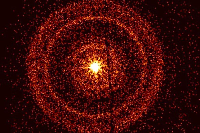 Swift captured the afterglow of GRB 221009A about an hour after it was first detected. The bright rings form as a result of X-rays scattered from otherwise unobservable dust layers within our galaxy that lie in the direction of the burst.