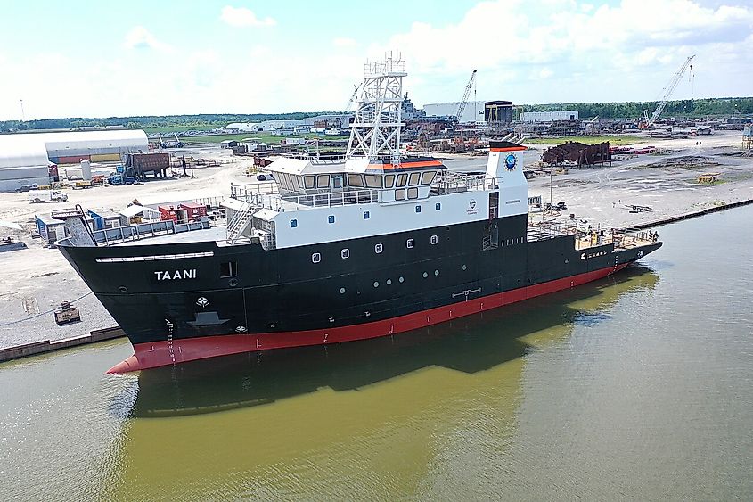 R/V Taani is docked in Houma, Louisiana after its launch