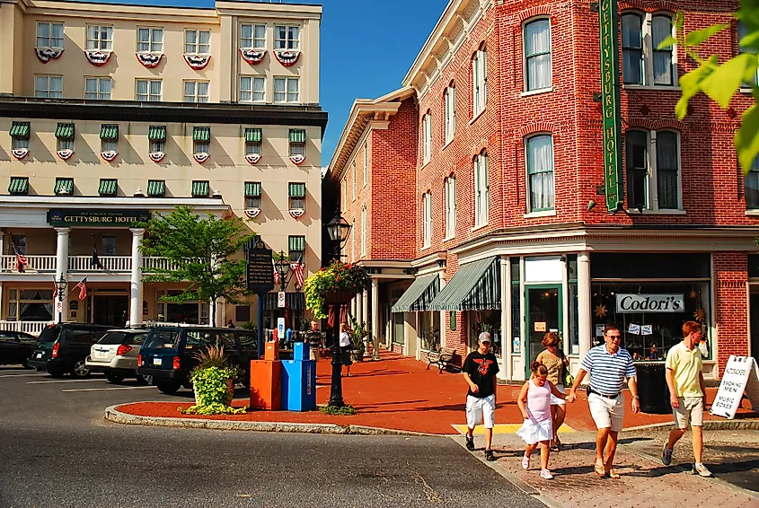 The historic downtown district of Gettysburg, Pennsylvania