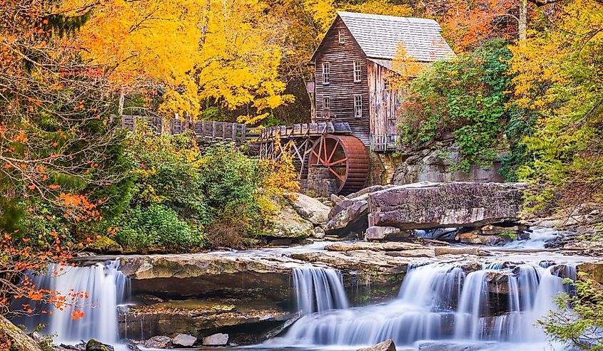 Babcock State Park, West Virginia, USA at Glade Creek Grist Mill during autumn season.