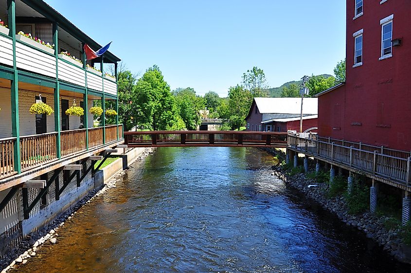 Saranac River in village of Saranac Lake in Adirondack Mountains, New York